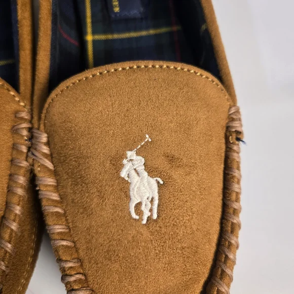 Polo Ralph Lauren Dezi V Slippers Mens 7 Brown Moccasin Indoor Outdoor Cozy - Picture 2 of 5